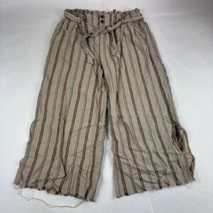 Rewash Linen Blend Pants Womens M 29x22 Beige Striped Wide Leg Raw Hem Bohemian
